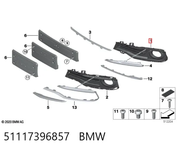 Zaślepka (kratki) lamp przeciwmgielnych zderzaka przedniego lewa 51117396857 BMW
