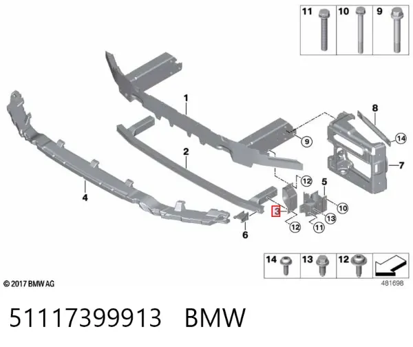 Wspornik wzmocnienia zderzaka przedniego 51117399913 BMW