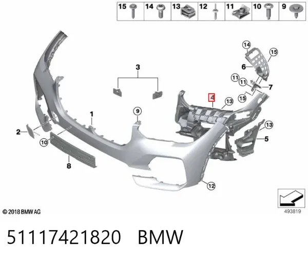 Wspornik mocowania lampy przeciwmgielnej prawej 51117421820 BMW