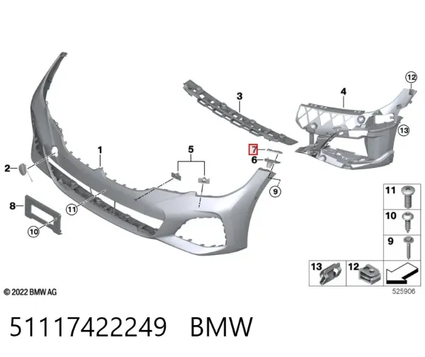 Prowadnica zderzaka przedniego lewa 51117422249 BMW