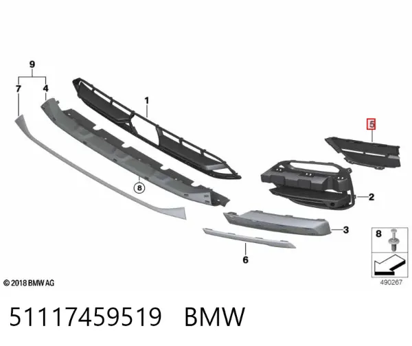 Kratka zderzaka przedniego dolna 51117459519 BMW