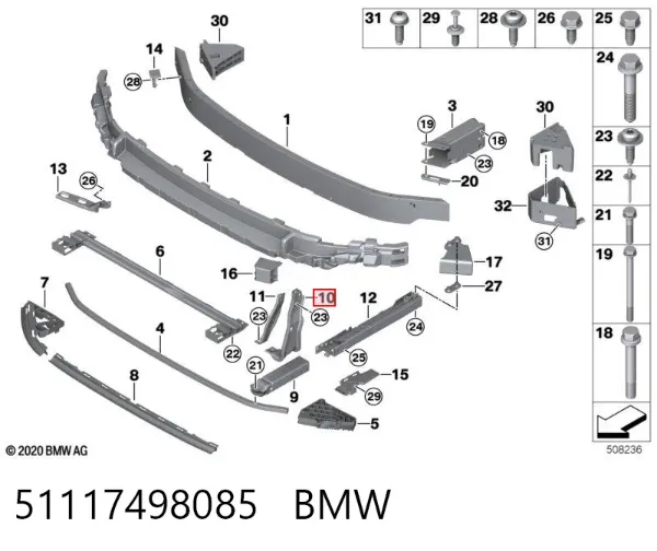 Wspornik wzmocnienia zderzaka przedniego 51117498085 BMW