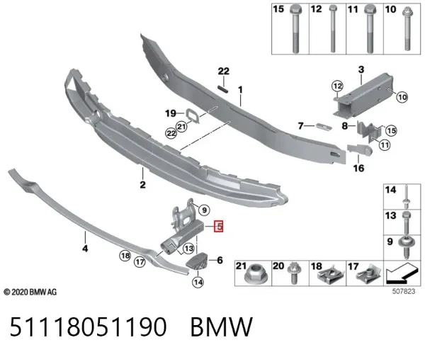 Wspornik zderzaka przedniego prawy 51118051190 BMW