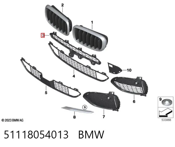 Kratka zderzaka przedniego górna 51118054013 BMW