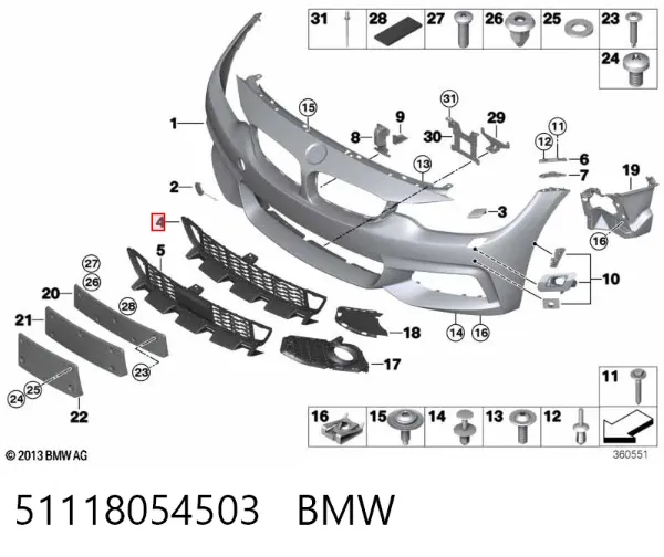 Kratka zderzaka przedniego dolna 51118054503 BMW