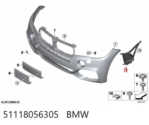Deflektor przedniego zderzaka lewy 51118056305 BMW