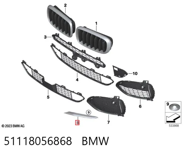 Listwa ochronna kratki zderzaka przedniego prawa 51118056868 BMW