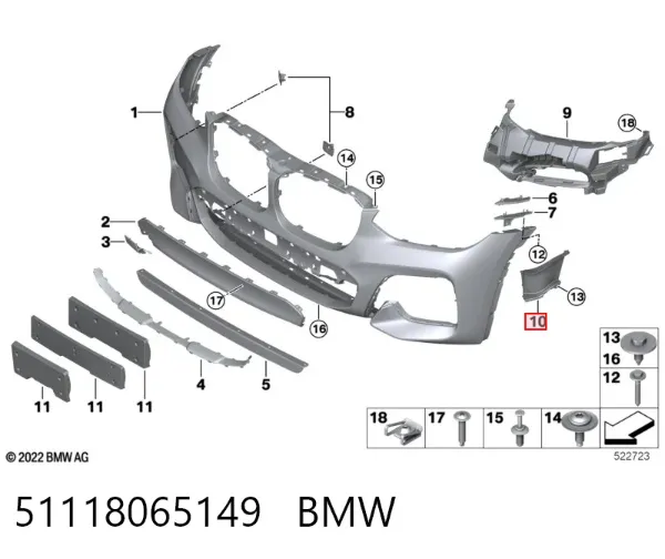Deflektor przedniego zderzaka lewy 51118065149 BMW
