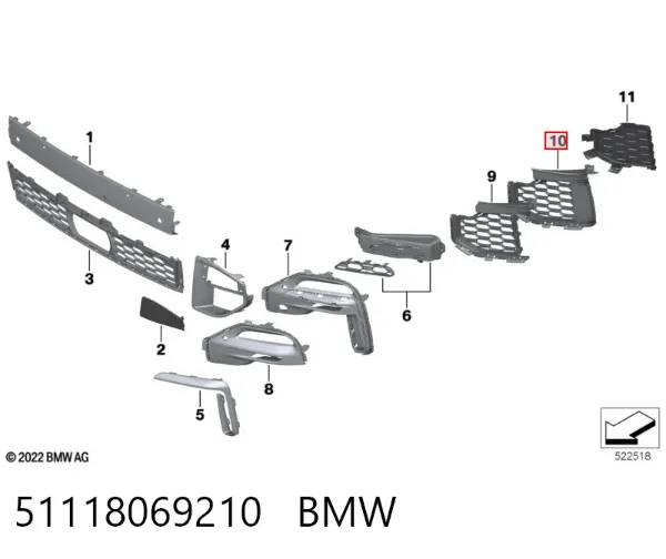 Kratka zderzaka przedniego prawa 51118069210 BMW