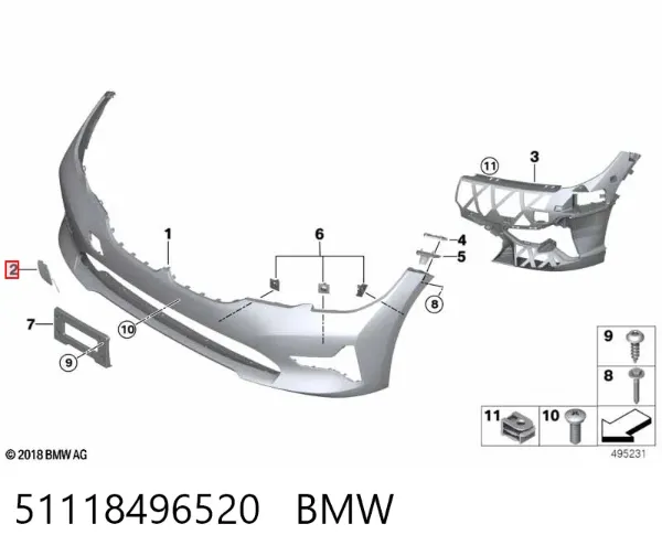 Zaślepka haku holowniczego zderzaka przednia 51118496520 BMW