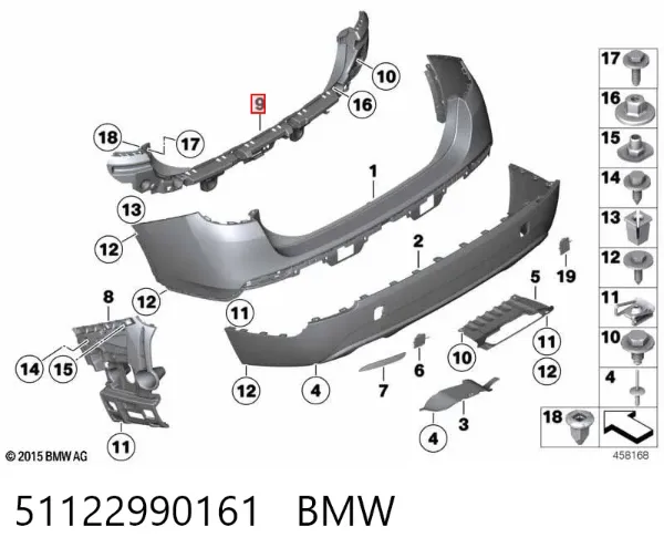 Wspornik zderzaka tylnego środkowy 51122990161 BMW