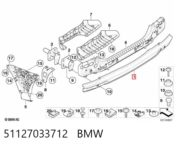 Wzmocnienie zderzaka tylnego 51127033712 BMW