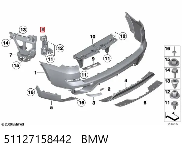 Wspornik zderzaka tylnego prawy 51127158442 BMW
