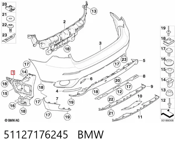 Wspornik zderzaka tylnego lewy zewnętrzny 51127176245 BMW