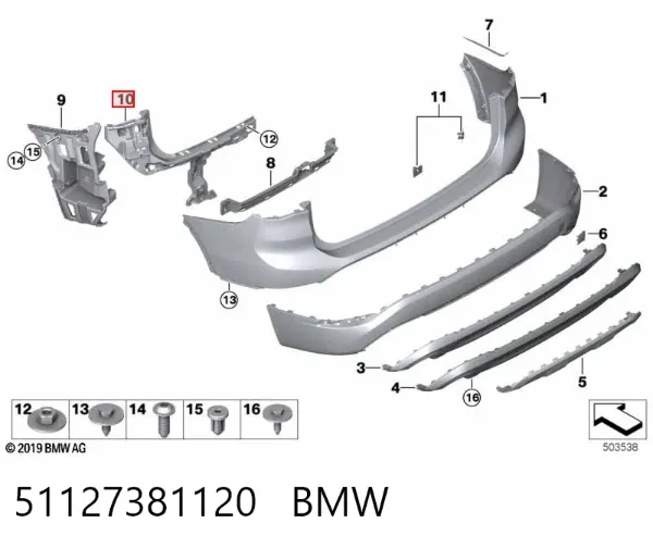 Wspornik zderzaka tylnego prawy 51127381120 BMW