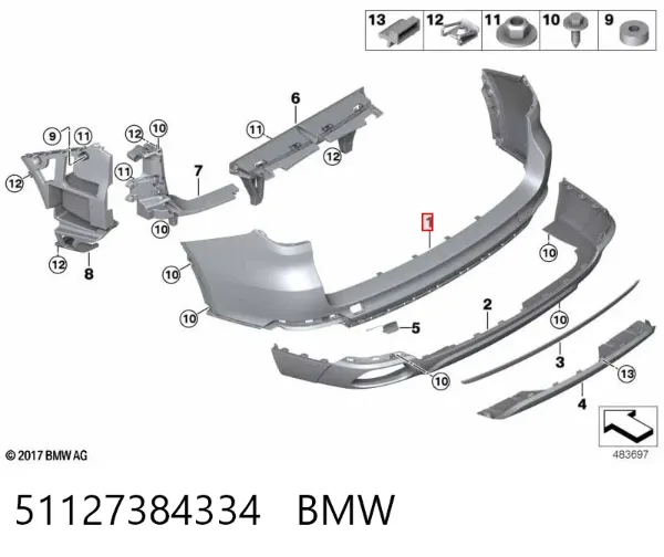 Zderzak tylny 51127384334 BMW