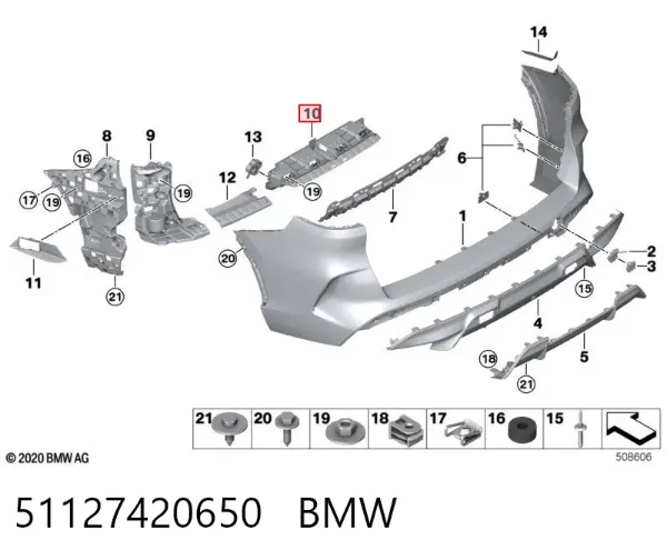 Wspornik zderzaka tylnego środkowy 51127420650 BMW