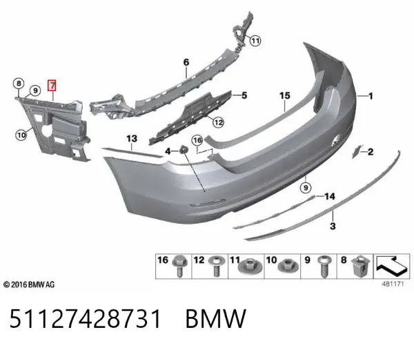 Prowadnica zderzaka tylnego lewa 51127428731 BMW