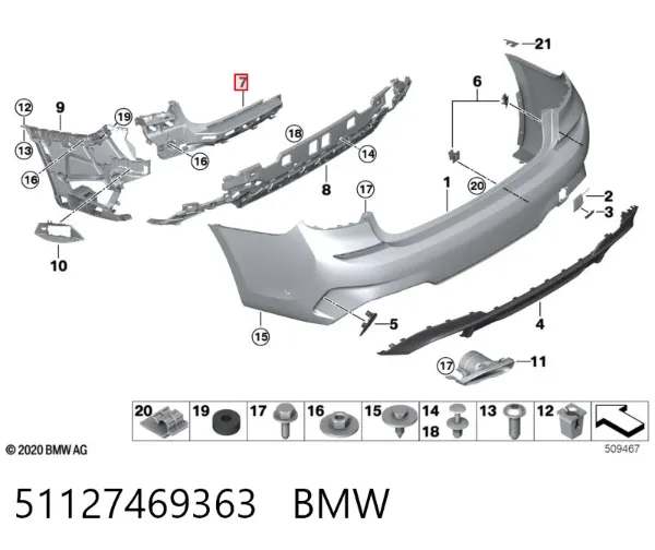 Wspornik zderzaka tylnego lewy 51127469363 BMW