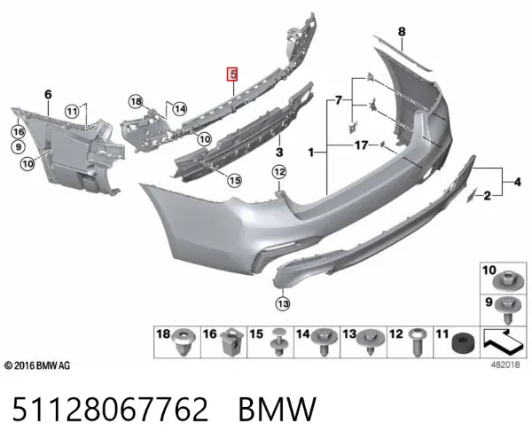 Wspornik zderzaka tylnego środkowy 51128067762 BMW
