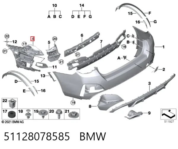 Wspornik zderzaka tylnego lewy zewnętrzny 51128078585 BMW