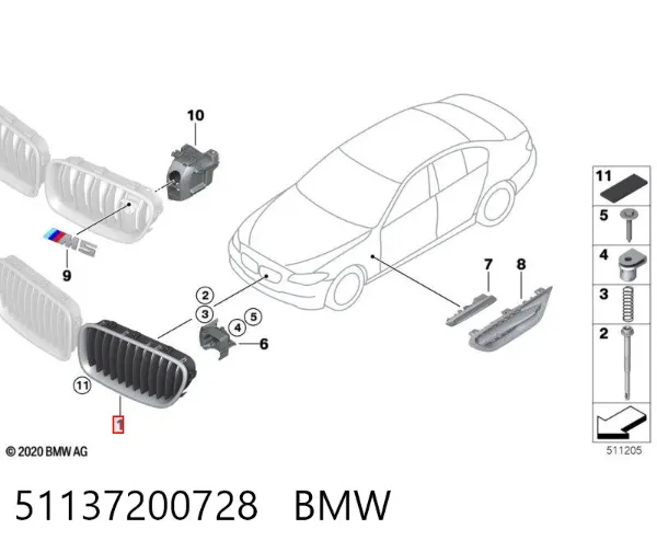Atrapa chłodnicy prawa 51137200728 BMW