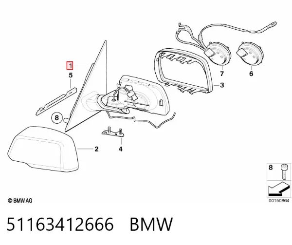 Lusterko wsteczne prawe 51163412666 BMW