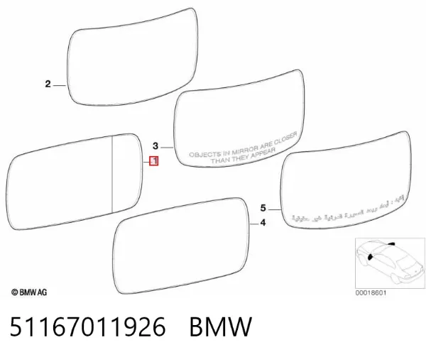 Wkład lusterka wstecznego lewego 51167011926 BMW