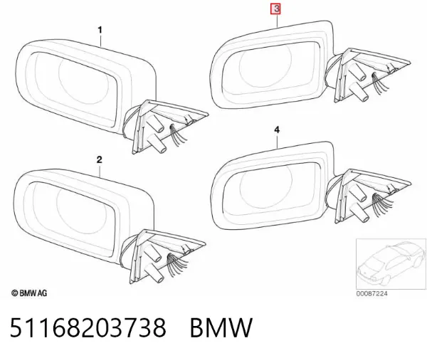 Lusterko wsteczne prawe 51168203738 BMW