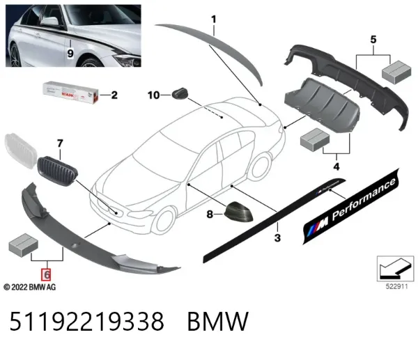 Spojler zderzaka przedniego 51192219338 BMW