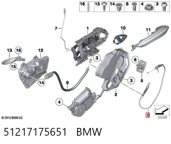 Linka (cięgno) otwierania zamka drzwi przednich 51217175651 BMW