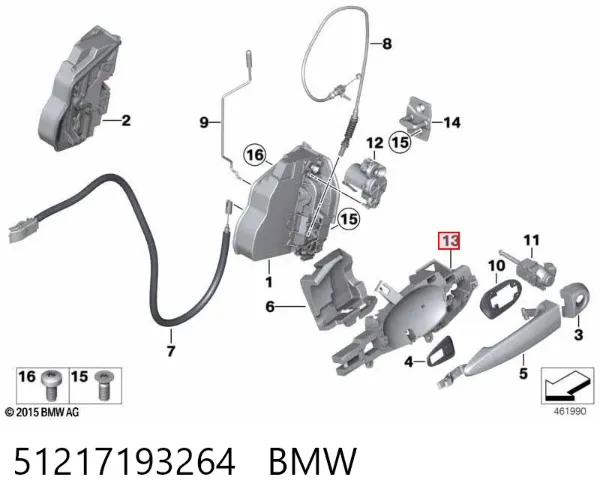 Pałąk zewnętrznej klamki drzwi przednich prawej 51217193264 BMW