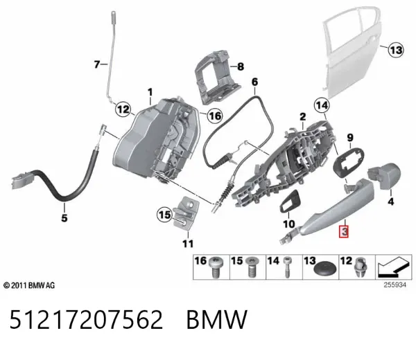 Klamka drzwi prawych przednia/tylna zewnętrzna 51217207562 BMW