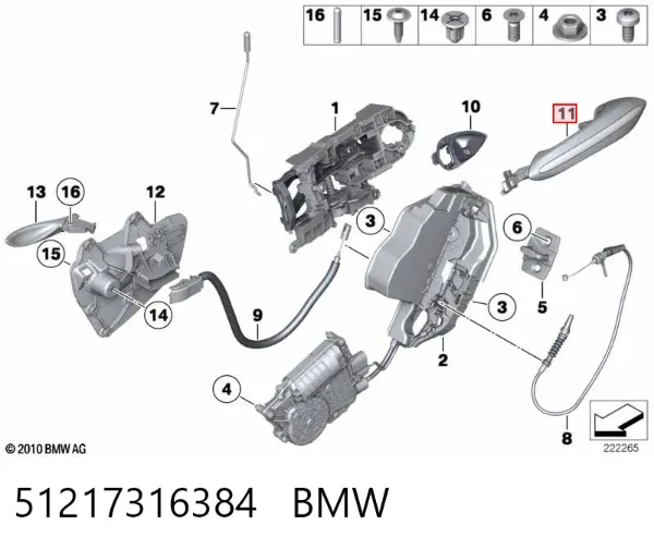 Klamka drzwi prawych przednia/tylna zewnętrzna 51217316384 BMW