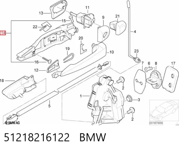 Pałąk zewnętrznej klamki drzwi przednich prawej 51218216122 BMW