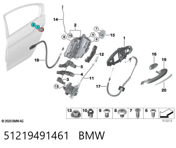 Klamka drzwi tylnych zewnętrzna lewa 51219491461 BMW