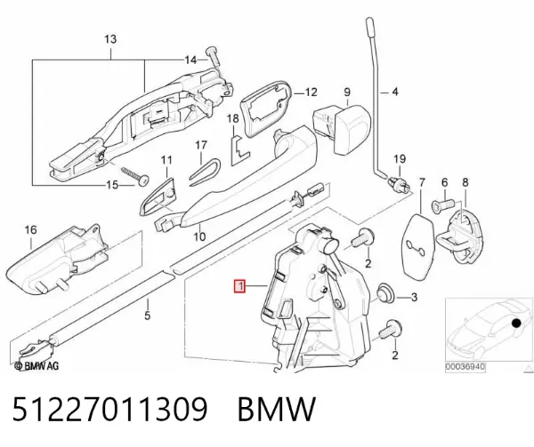 Zamek drzwi tylnych lewych BMW 3 E46
