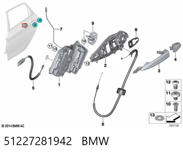 Zamek drzwi tylnych prawych 51227281942 BMW