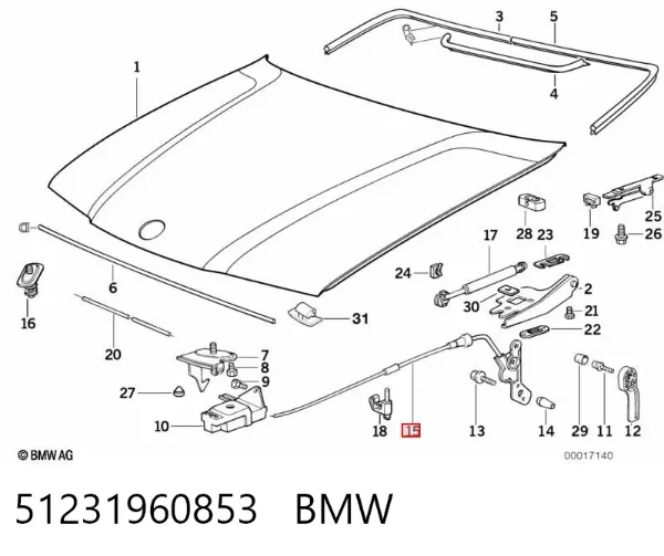 Linka otwierania maski 51231960853 BMW