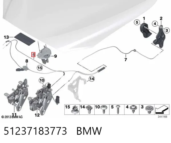Linka otwierania maski przednia 51237183773 BMW