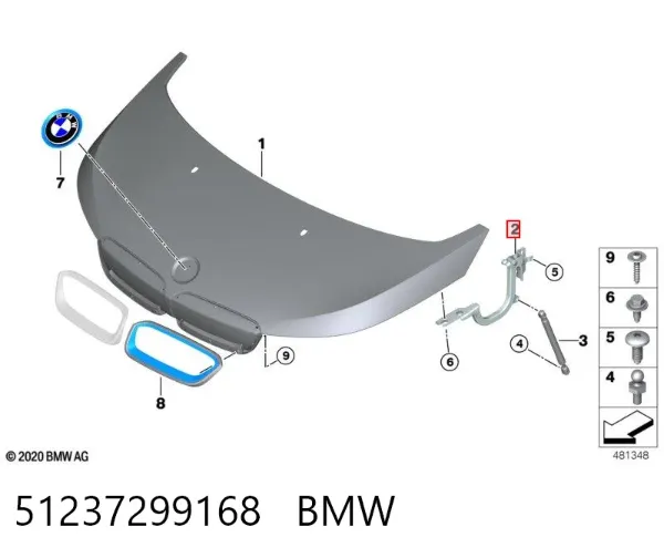 Zawias maski prawy 51237299168 BMW