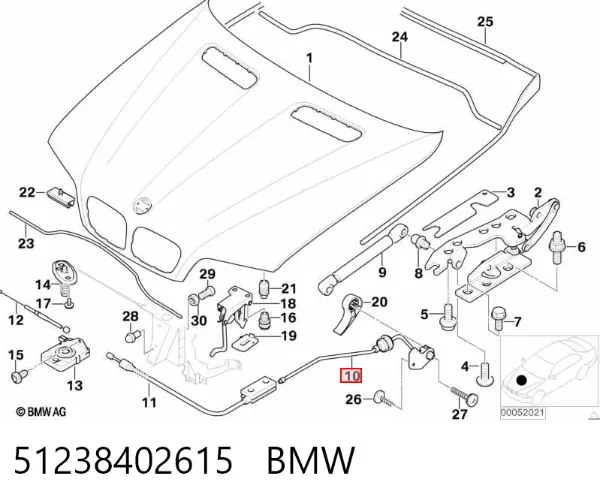 Linka otwierania maski tylna 51238402615 BMW