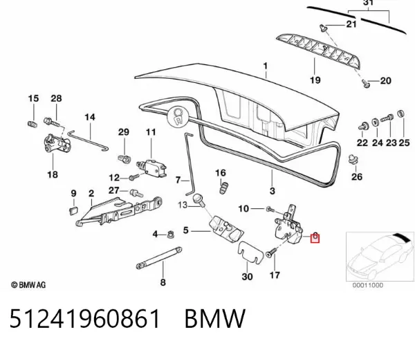 Zamek klapy bagażnika (3/5 drzwi tylnych) BMW 3 E36