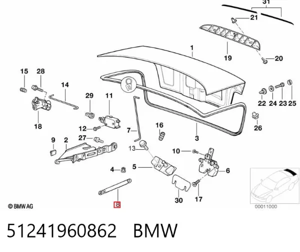 Amortyzator klapy bagażnika (3/5 drzwi-tylnych) 51241960862 BMW