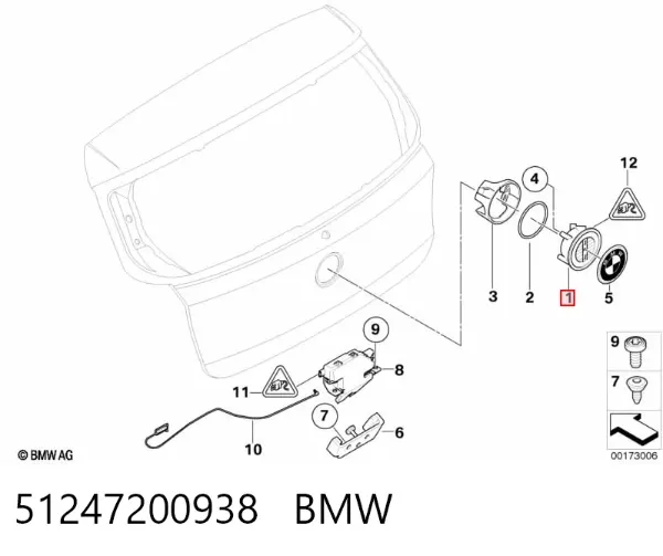 Klamka bagażnika (drzwi 3/5 tylnych) zewnętrzna 51247200938 BMW