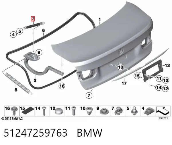 Amortyzator klapy bagażnika (3/5 drzwi-tylnych) 51247259763 BMW