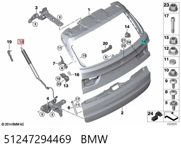 Amortyzator klapy bagażnika (3/5 drzwi-tylnych) 51247294469 BMW