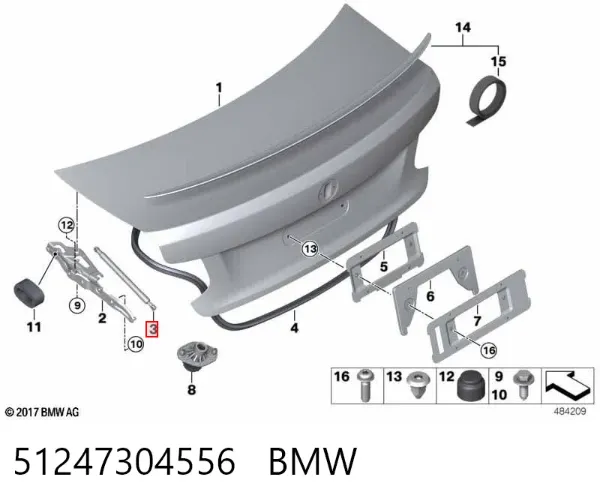 Amortyzator klapy bagażnika (3/5 drzwi-tylnych) 51247304556 BMW