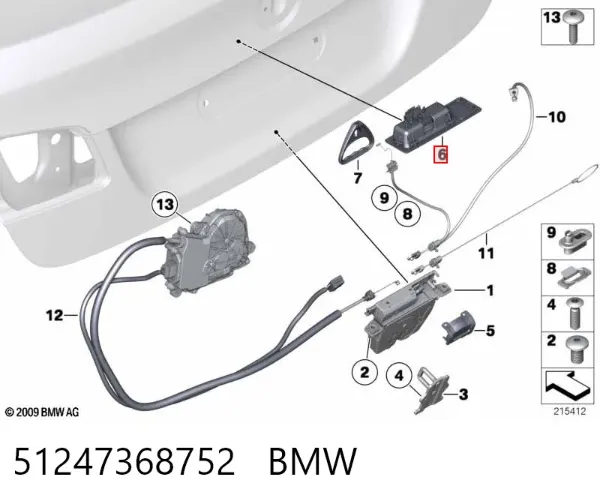 Klamka bagażnika (drzwi 3/5 tylnych) zewnętrzna 51247368752 BMW