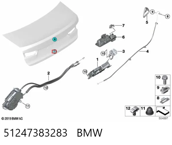 Zamek klapy bagażnika (3/5 drzwi tylnych) 51247383283 BMW